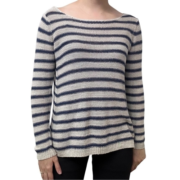 Vince Sweater Striped Knit Blue Gray Casual Grunge Fall Designer Size Small - Picture 7 of 7